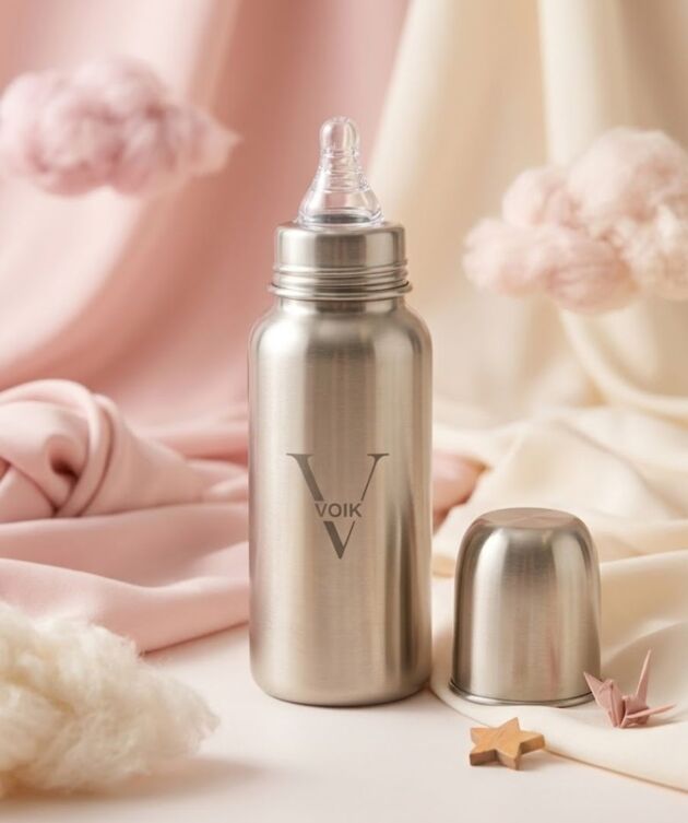 VOIK Stainless Steel Baby Feeding Bottle 240ml | 100% Steel | for 3+ Months Babies