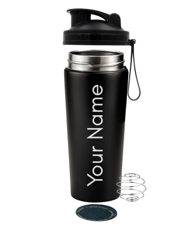 VOIK Customised Stainless Steel Gym Shaker 800ml | ISI Marked | Leakproof Protein Bottle