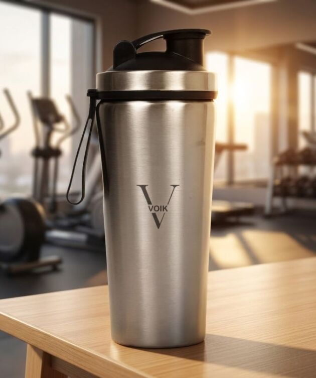 VOIK Stainless Steel Gym Shaker 800ml | ISI Marked | Leakproof Protein Bottle