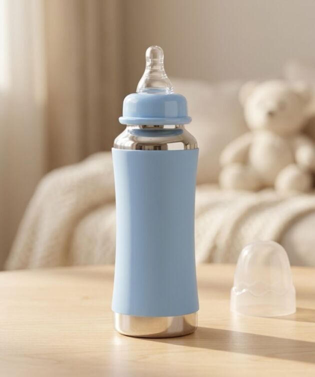 Voik Vega Joy Stainless Steel Baby Feeding Bottle 240ml | 304 Food-Grade Steel | BPA-Free | Leak Proof
