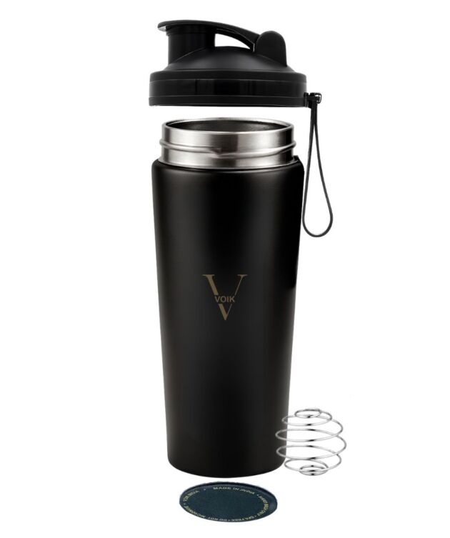 VOIK Steel Gym Shaker 800ml | ISI Certified | Leakproof | BPA-Free | Black