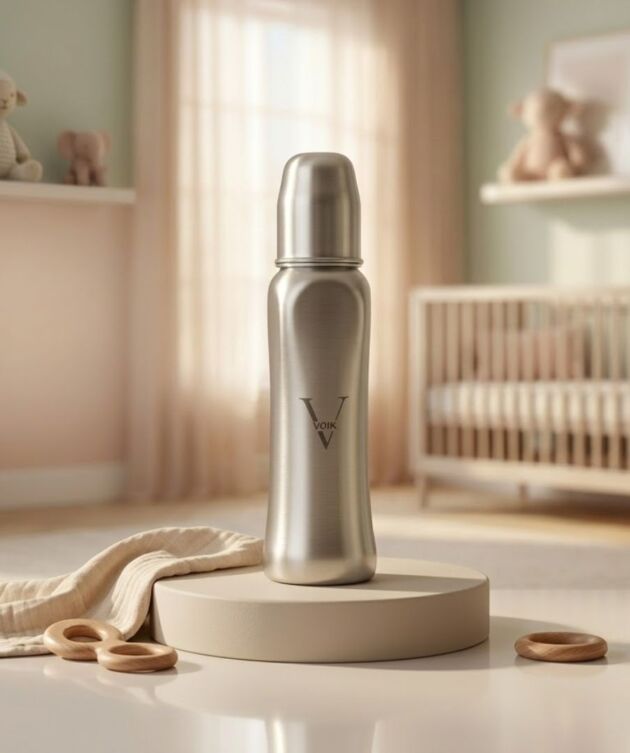 VOIK Vega Cube Baby Feeding Bottle | ISI Certified | Steel | BPA-Free | Anti-Colic | Leakproof