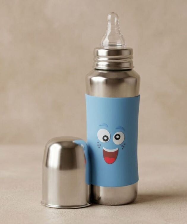 VOIK Baby Feeding Bottle Set 240ml – SS Steel Bottle with Anti-Colic Nipple, BPA-Free & ISI Approved