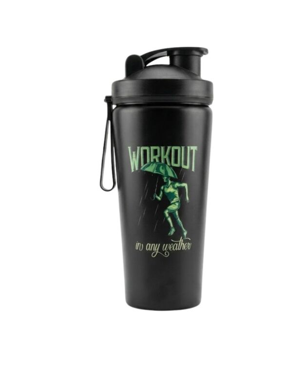VOIK Premium Stainless Steel Gym Shaker Bottle 800ml with Mixer Ball & Carry Strap | Leakproof Protein Shaker for Gym | Food Grade Steel