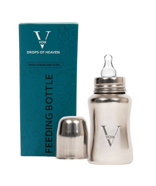 VOIK Premium Stainless Steel Baby Feeding Bottle | 140ml | BPA-Free | Anti-Colic | Leak-Proof | Safe for Newborns